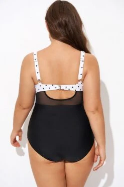 Elegant Dot Colorblock Mesh One Piece Swimsuit -Maraluxe Swimwear Shop b deop006010 2