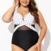 Elegant Dot Colorblock Mesh One Piece Swimsuit -Maraluxe Swimwear Shop b deop006010 3