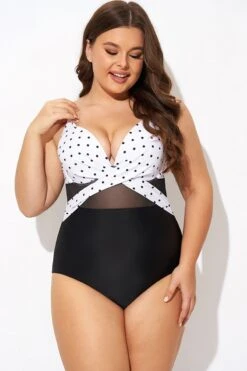 Elegant Dot Colorblock Mesh One Piece Swimsuit -Maraluxe Swimwear Shop b deop006010 4