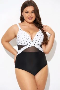 Elegant Dot Colorblock Mesh One Piece Swimsuit -Maraluxe Swimwear Shop b deop006010 5