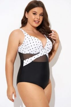 Elegant Dot Colorblock Mesh One Piece Swimsuit -Maraluxe Swimwear Shop b deop006010 6