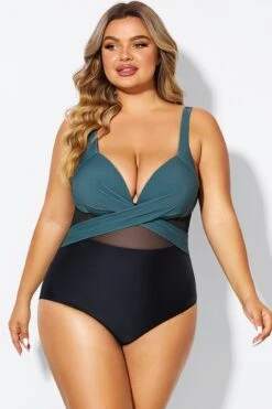 V-Neck Colorblock Tummy Control One Piece Swimsuit -Maraluxe Swimwear Shop b deop006011 1