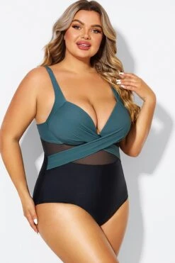 V-Neck Colorblock Tummy Control One Piece Swimsuit -Maraluxe Swimwear Shop b deop006011 5