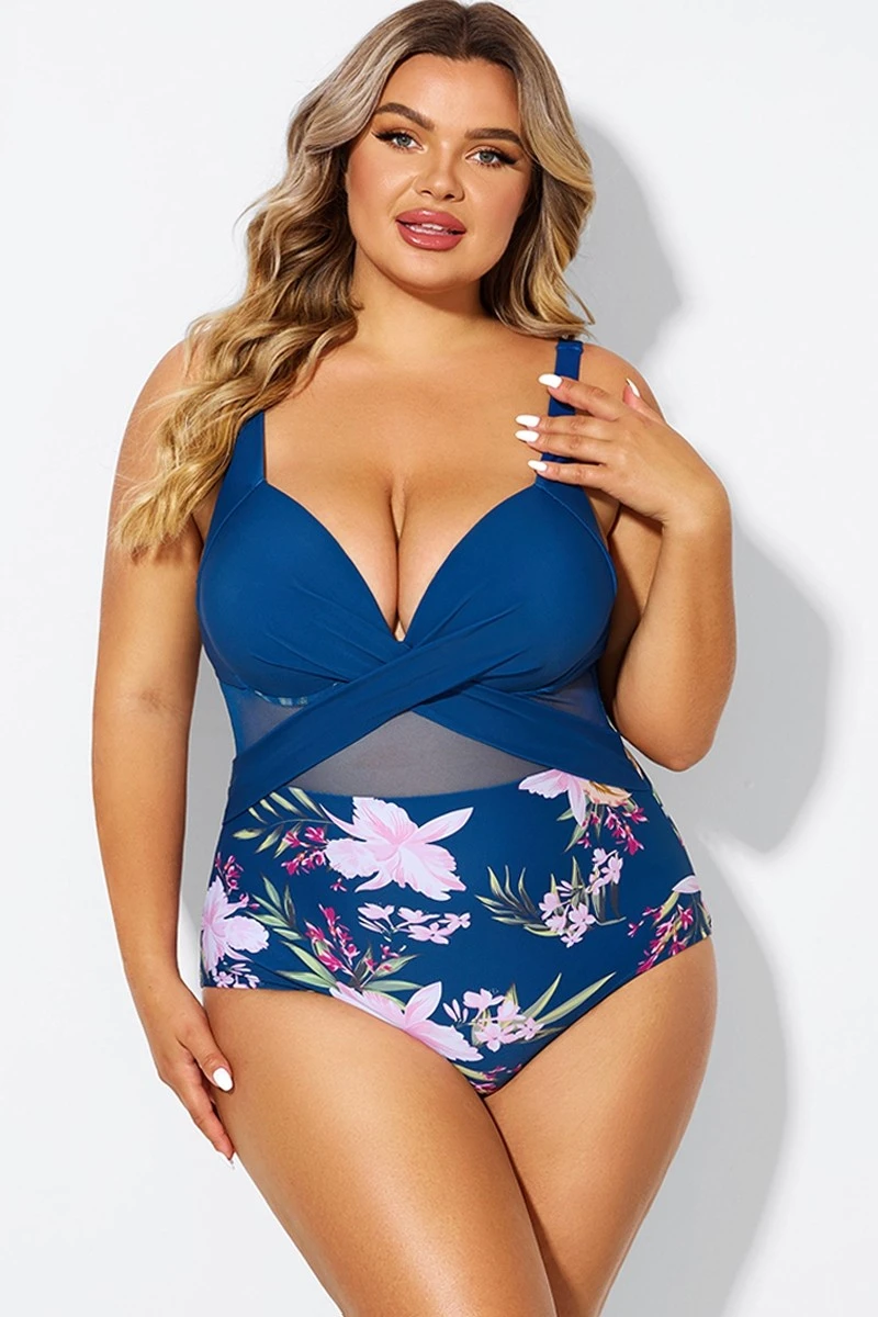 Floral Print Cut Out Mesh Underwire One Piece Swimsuit 5 Floral Print Cut Out Mesh Underwire One Piece Swimsuit - Image 3