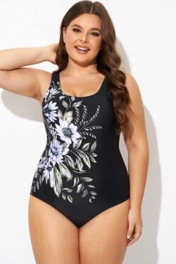 Elegant Flower Print Square Neck One Piece Swimsuit -Maraluxe Swimwear Shop b deop015005 4