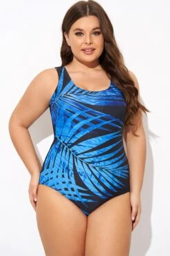 Square Neck Blue Electric Palm One Piece Swimsuit -Maraluxe Swimwear Shop b deop015006 4