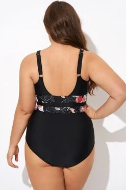 Floral Print Cut Out One Piece Swimsuit -Maraluxe Swimwear Shop b deop032001 2
