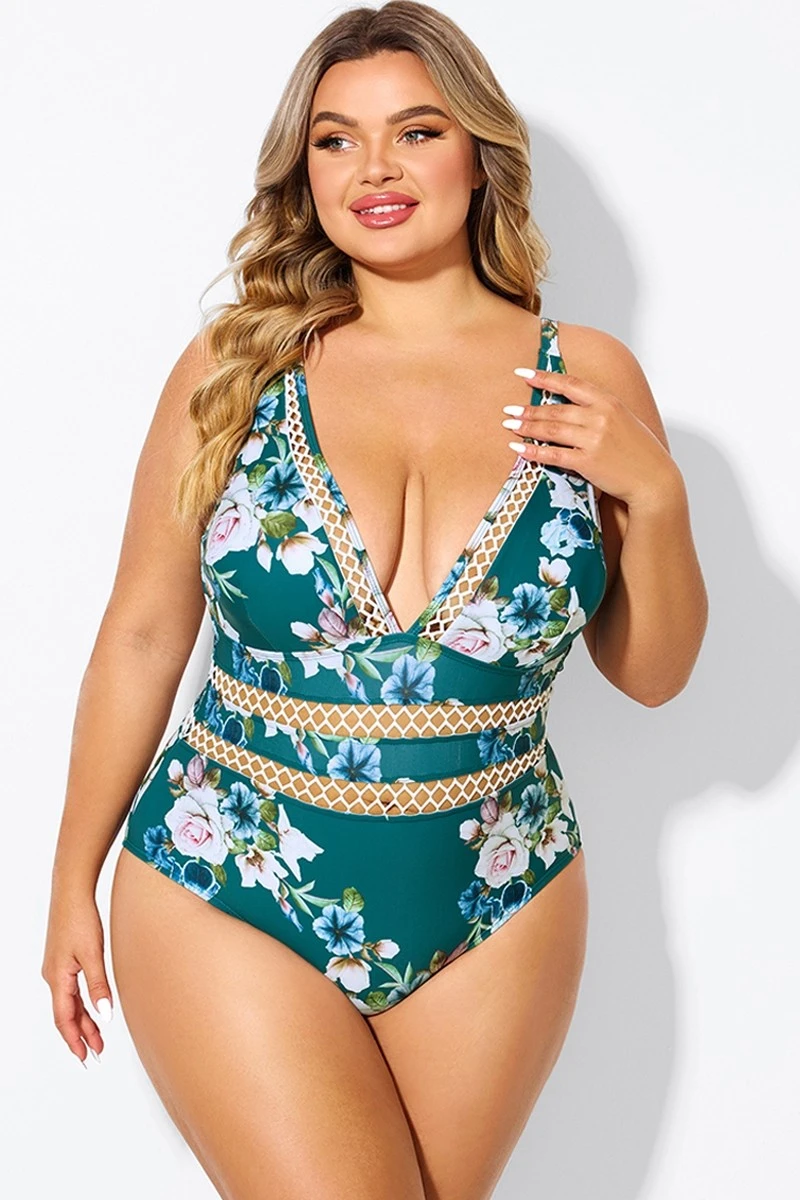 Floral Print Plunge V-neck One Piece Swimsuit 3 Floral Print Plunge V-neck One Piece Swimsuit