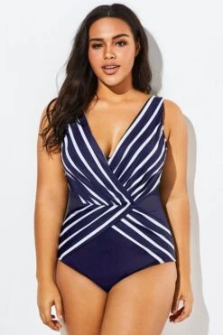 Blue And White Stripe Mesh One Piece Swimsuit 10 Blue And White Stripe Mesh One Piece Swimsuit -Maraluxe Swimwear Shop b deop034004 33