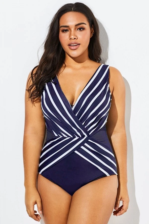 Blue And White Stripe Mesh One Piece Swimsuit 5 Blue And White Stripe Mesh One Piece Swimsuit - Image 3