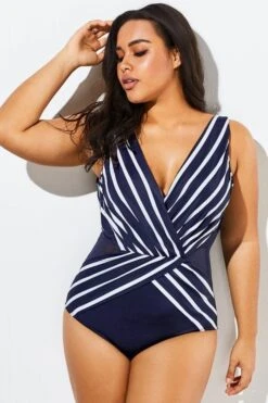 Blue And White Stripe Mesh One Piece Swimsuit 11 Blue And White Stripe Mesh One Piece Swimsuit -Maraluxe Swimwear Shop b deop034004 44