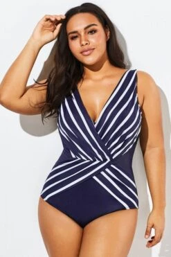 Blue And White Stripe Mesh One Piece Swimsuit 13 Blue And White Stripe Mesh One Piece Swimsuit -Maraluxe Swimwear Shop b deop034004 66