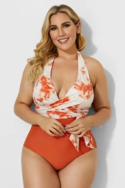 V-neck Tie Dye Wrap Halter One Piece Swimsuit -Maraluxe Swimwear Shop b deop035002 2