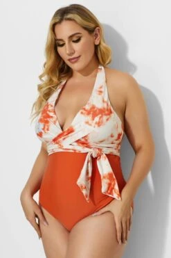 V-neck Tie Dye Wrap Halter One Piece Swimsuit -Maraluxe Swimwear Shop b deop035002 3