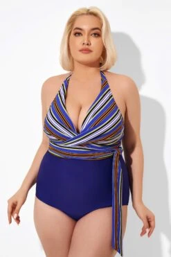 Purple Faux Wrap Halter One Piece Swimsuit -Maraluxe Swimwear Shop b deop035005 1