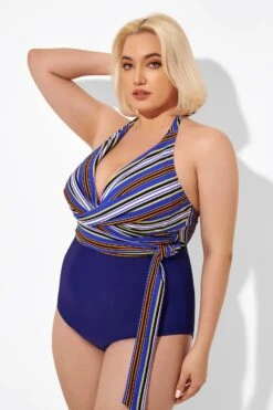 Purple Faux Wrap Halter One Piece Swimsuit -Maraluxe Swimwear Shop b deop035005 3