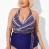 Purple Faux Wrap Halter One Piece Swimsuit -Maraluxe Swimwear Shop b deop035005 5