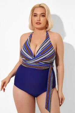 Purple Faux Wrap Halter One Piece Swimsuit -Maraluxe Swimwear Shop b deop035005 6