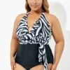 Black & White Faux Wrap Halter One Piece Swimsuit -Maraluxe Swimwear Shop b deop035006 1