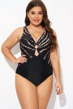 Pattern Ring Plunge Women One Piece Swimsuit -Maraluxe Swimwear Shop b deop061003 3