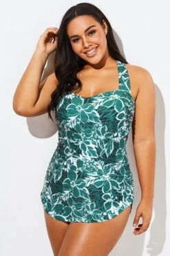 Flower Printed H-Back Sarong Front One Piece Swimsuit -Maraluxe Swimwear Shop b deop065016 33