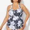 Black＆White Floral Sarong One Piece Swimsuit -Maraluxe Swimwear Shop b deop065018 1
