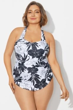 Black＆White Floral Sarong One Piece Swimsuit -Maraluxe Swimwear Shop b deop065018 3