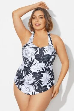 Black＆White Floral Sarong One Piece Swimsuit -Maraluxe Swimwear Shop b deop065018 4