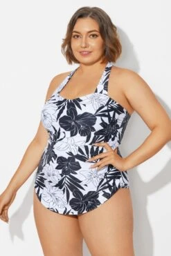 Black＆White Floral Sarong One Piece Swimsuit -Maraluxe Swimwear Shop b deop065018 5