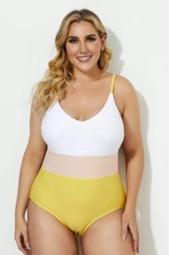 V-neck Color Block Stripe One Piece Swimsuit -Maraluxe Swimwear Shop b deop086001 3