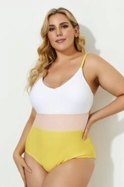 V-neck Color Block Stripe One Piece Swimsuit -Maraluxe Swimwear Shop b deop086001 4