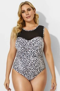 Leopard Printed Circle-Collar Mesh One Piece Swimsuit -Maraluxe Swimwear Shop b deop089001 3