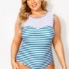 Blue & White Stripes Mesh One Piece Swimsuit 1 Blue & White Stripes Mesh One Piece Swimsuit -Maraluxe Swimwear Shop b deop089004 1
