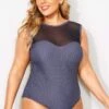 Black Mesh Sweetheart Neckline One Piece Swimsuit -Maraluxe Swimwear Shop b deop089007 1