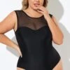 Black Mesh Wide Shoulder One Piece Swimsuit 1 Black Mesh Wide Shoulder One Piece Swimsuit -Maraluxe Swimwear Shop b deop089008 1