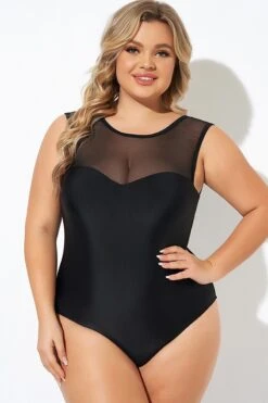 Black Mesh Wide Shoulder One Piece Swimsuit -Maraluxe Swimwear Shop b deop089008 5