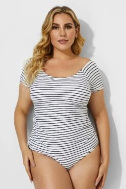 Black & White Stripes Modest Elastic One Piece Swimsuit -Maraluxe Swimwear Shop b deop090001 4