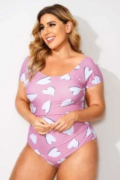 Heart Printed Round Neck One Piece Swimsuit -Maraluxe Swimwear Shop b deop090006 3