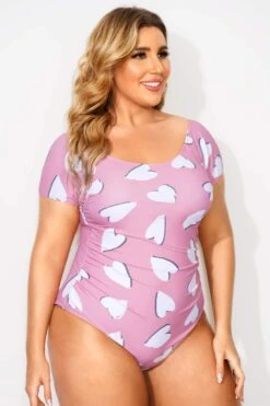 Heart Printed Round Neck One Piece Swimsuit -Maraluxe Swimwear Shop b deop090006 4