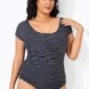 Stripes Round Neck Women One Piece Swimsuit 1 Stripes Round Neck Women One Piece Swimsuit -Maraluxe Swimwear Shop b deop090007 1