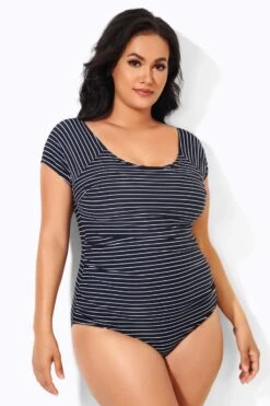 Stripes Round Neck Women One Piece Swimsuit -Maraluxe Swimwear Shop b deop090007 4