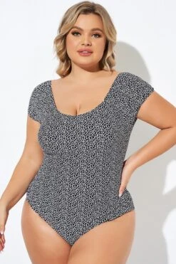 Black Speckled Ladder Back Detail One Piece Swimsuit -Maraluxe Swimwear Shop b deop090010 6