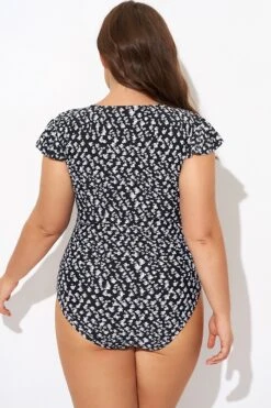 Floral Frill Sleeve Women One Piece Swimsuit -Maraluxe Swimwear Shop b deop093006 2