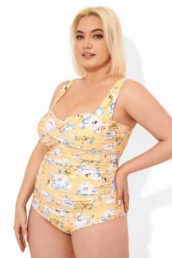 Yellow Floral Printed Retro One Piece Swimsuits -Maraluxe Swimwear Shop b deop097002 3