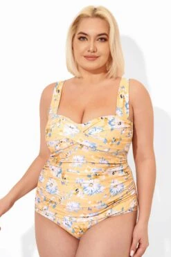 Yellow Floral Printed Retro One Piece Swimsuits -Maraluxe Swimwear Shop b deop097002 5