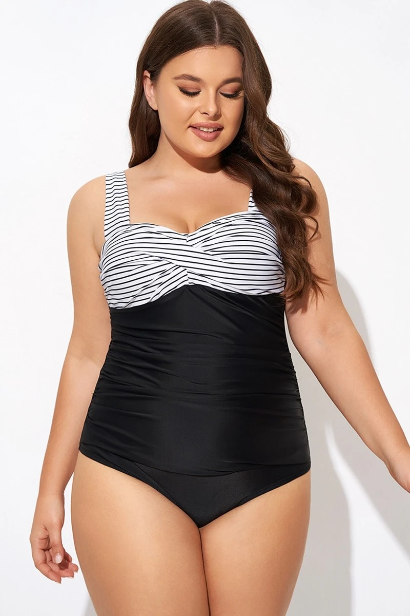 Black Stripe Wide Straps One Piece Swimsuit 3 Black Stripe Wide Straps One Piece Swimsuit