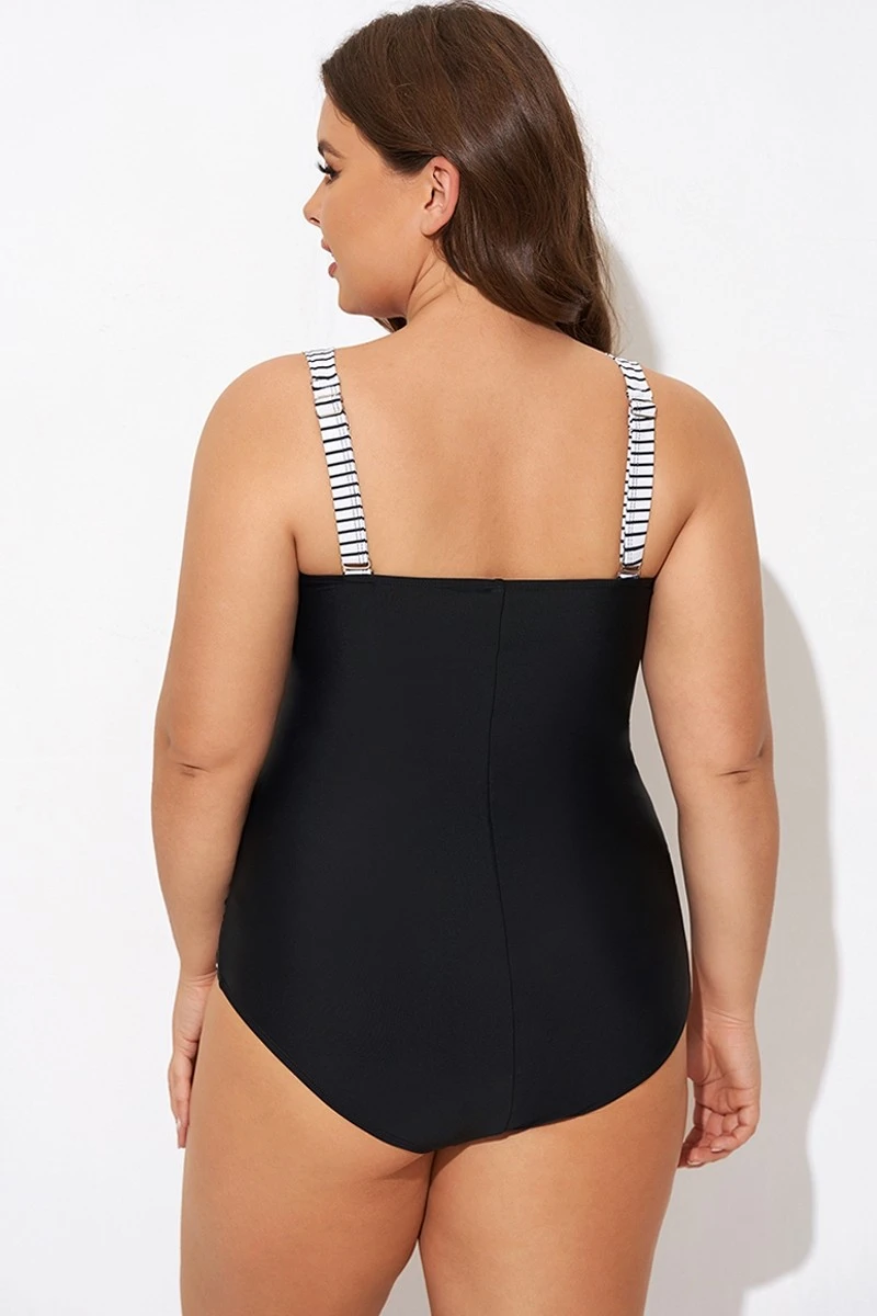 Black Stripe Wide Straps One Piece Swimsuit 4 Black Stripe Wide Straps One Piece Swimsuit - Image 2