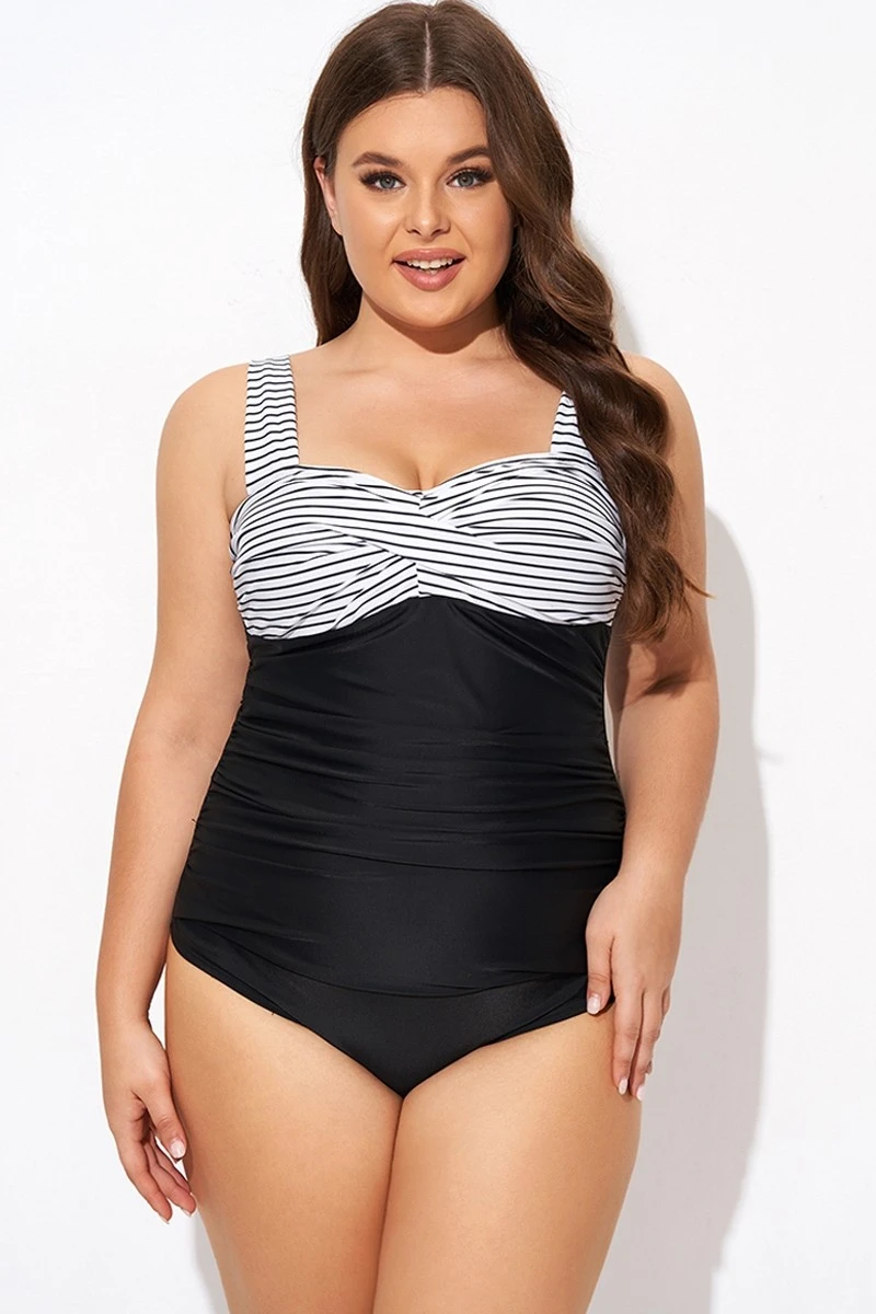 Black Stripe Wide Straps One Piece Swimsuit 5 Black Stripe Wide Straps One Piece Swimsuit - Image 3