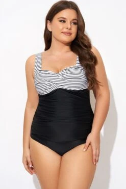 Black Stripe Wide Straps One Piece Swimsuit 11 Black Stripe Wide Straps One Piece Swimsuit -Maraluxe Swimwear Shop b deop097004 4