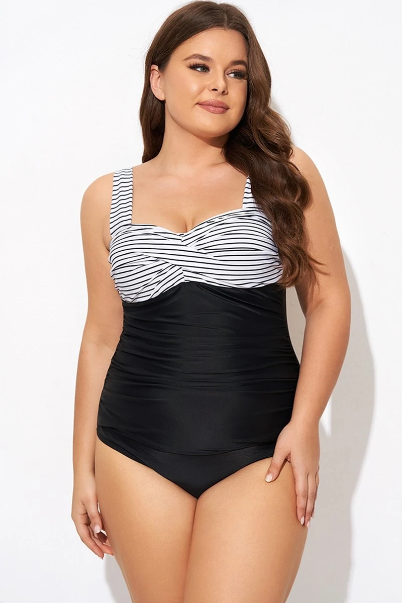 Black Stripe Wide Straps One Piece Swimsuit 6 Black Stripe Wide Straps One Piece Swimsuit - Image 4